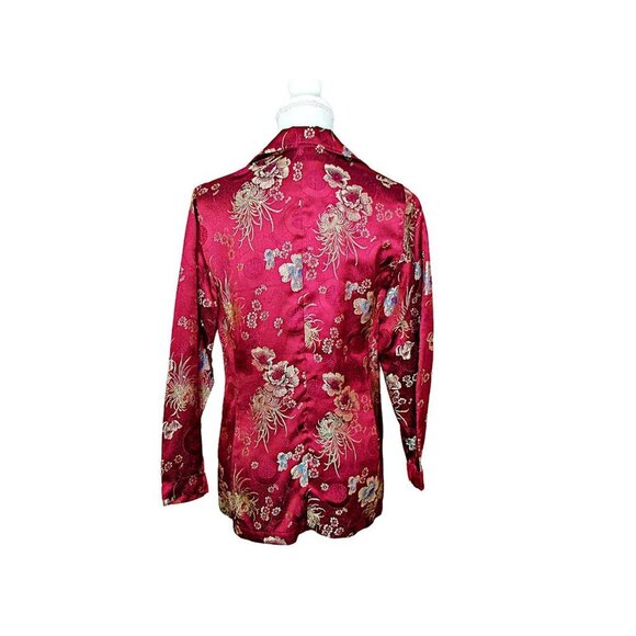 Chicos Burgundy Wine Floral Asian Inspired Collared Blazer Jacket Size 0 XS 4/6 - Picture 3 of 11